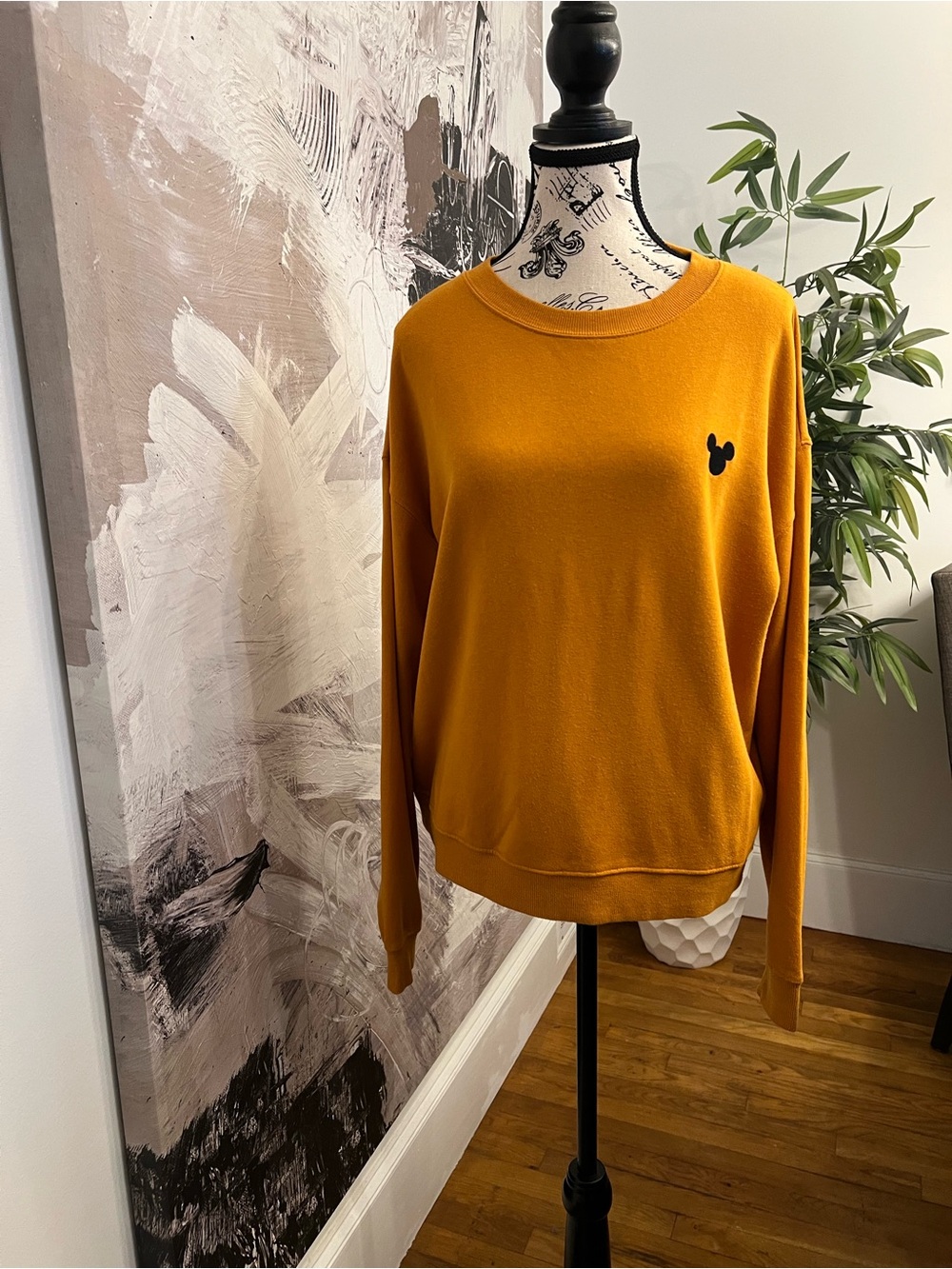 H&M Mustard Crewneck Sweater with Black Mickey Accent